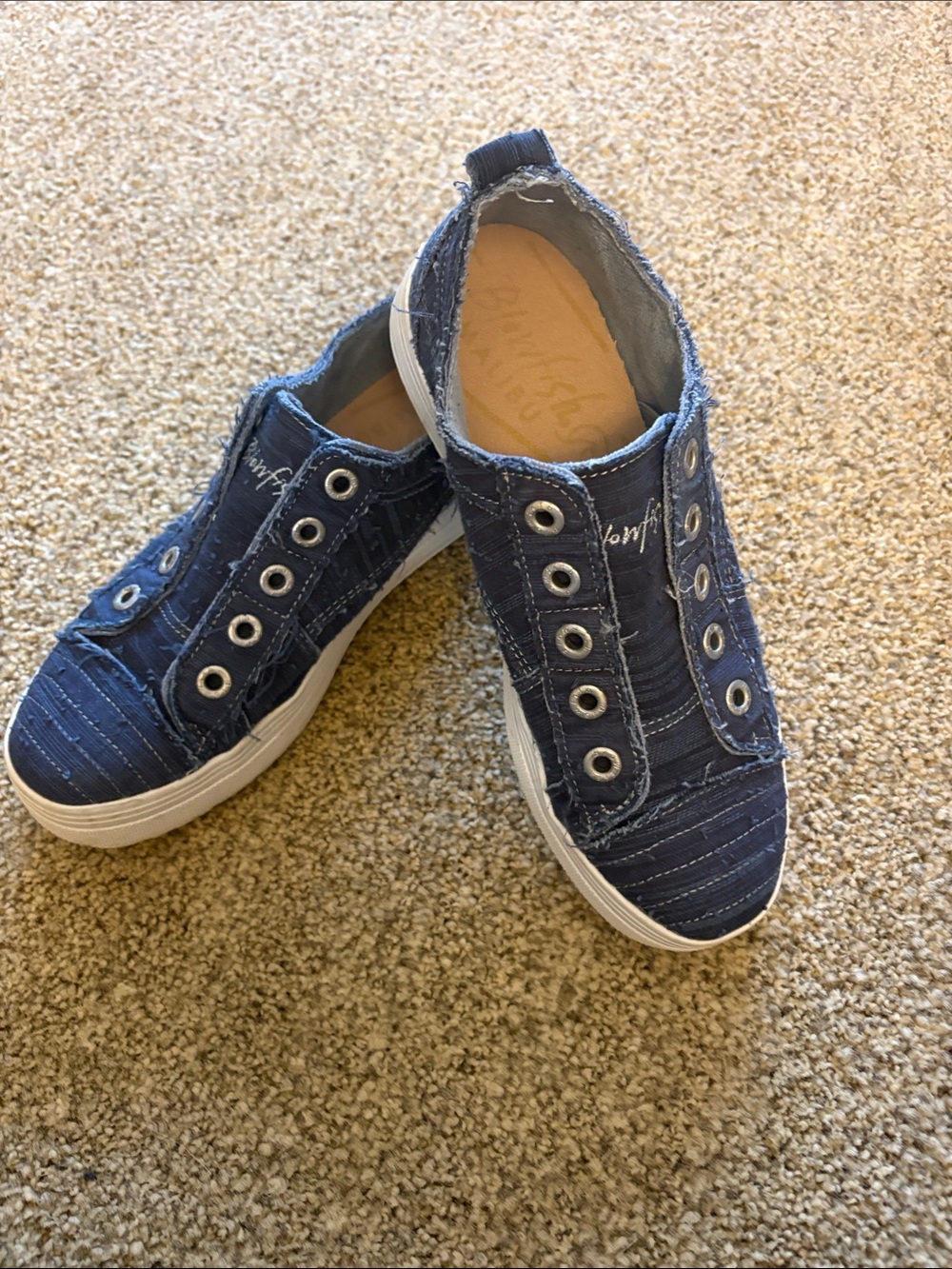 Blowfish Frayed Denim Slip-On Sneakers - Navy Blue